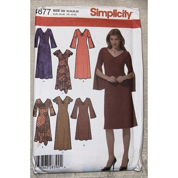 Simplicity 4877 Ladies Knit Split Sleeve Dress Size 16 18 20 22 Sewing Pattern - Picture 1 of 2